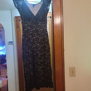 Trixxi Black Lace Dress with Nude Slip attached